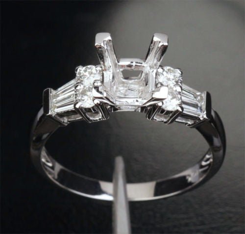 Diamond Engagement Semi Mount Ring 14K White Gold Setting Princess 5-5.5mm - Lord of Gem Rings