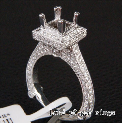 Diamond Engagement Semi Mount Ring 14K White Gold Setting Princess 5.25-6.25mm - Lord of Gem Rings