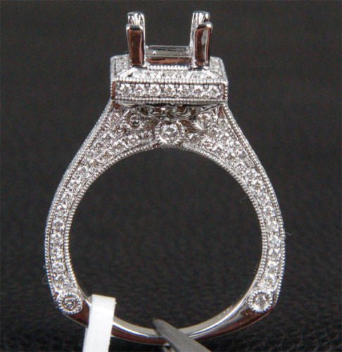Diamond Engagement Semi Mount Ring 14K White Gold Setting Princess 5.25-6.25mm - Lord of Gem Rings