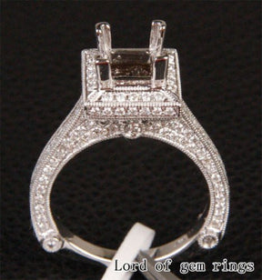 Diamond Engagement Semi Mount Ring 14K White Gold Setting Princess 5.25-6.25mm - Lord of Gem Rings