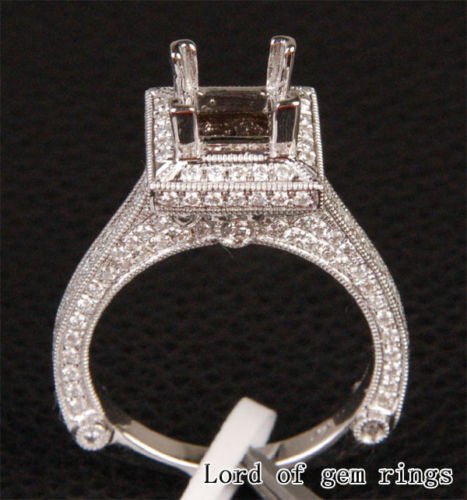 Diamond Engagement Semi Mount Ring 14K White Gold Setting Princess 5.25-6.25mm - Lord of Gem Rings