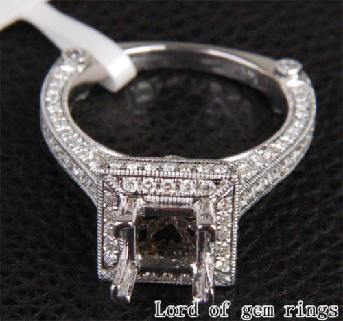 Diamond Engagement Semi Mount Ring 14K White Gold Setting Princess 5.25-6.25mm - Lord of Gem Rings