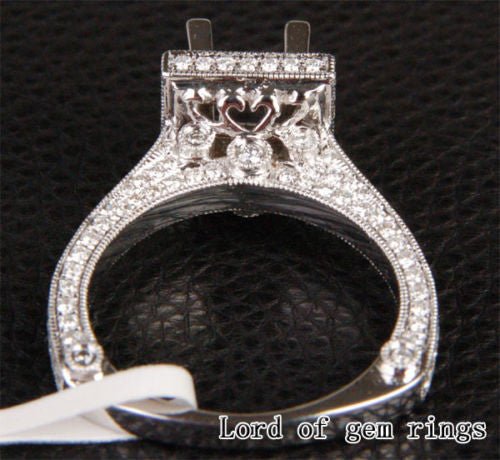 Diamond Engagement Semi Mount Ring 14K White Gold Setting Princess 5.25-6.25mm - Lord of Gem Rings