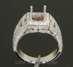 Diamond Engagement Semi Mount Ring 14K White Gold Setting Princess 5.25mm - Lord of Gem Rings