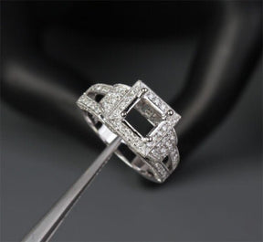 Diamond Engagement Semi Mount Ring 14K White Gold Setting Princess 5.5-6.5mm - Lord of Gem Rings