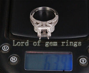 Diamond Engagement Semi Mount Ring 14K White Gold Setting Princess 5.5-6.5mm Milgrain - Lord of Gem Rings
