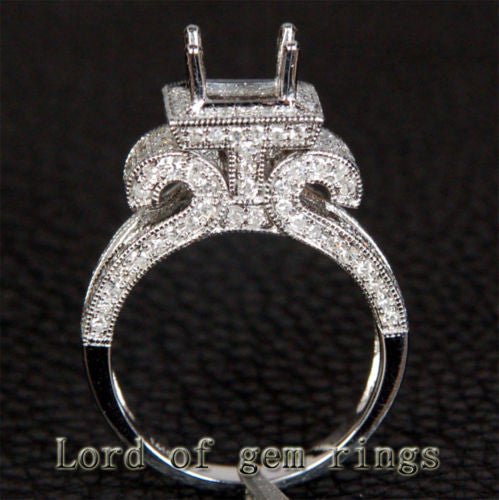 Diamond Engagement Semi Mount Ring 14K White Gold Setting Princess 5.5-6.5mm Milgrain - Lord of Gem Rings