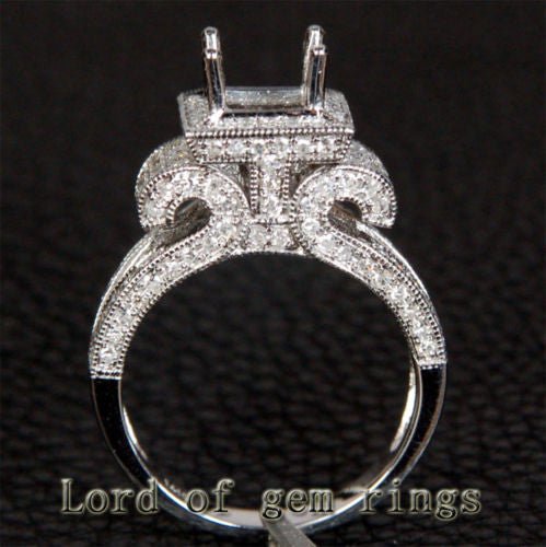 Diamond Engagement Semi Mount Ring 14K White Gold Setting Princess 5.5-6.5mm Milgrain