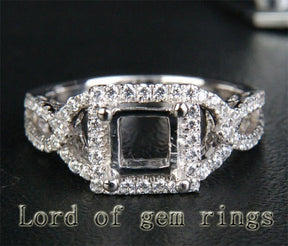 Diamond Engagement Semi Mount Ring 14K White Gold Setting Princess 5.5mm - Lord of Gem Rings