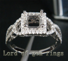 Diamond Engagement Semi Mount Ring 14K White Gold Setting Princess 5.5mm - Lord of Gem Rings