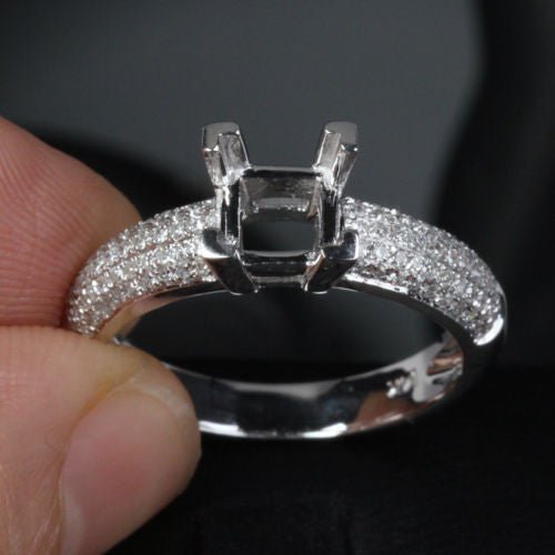 Diamond Engagement Semi Mount Ring 14K White Gold Setting Princess 5mm - Lord of Gem Rings