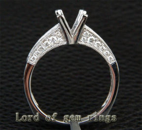 Diamond Engagement Semi Mount Ring 14k White Gold Setting Princess 5mm - Lord of Gem Rings