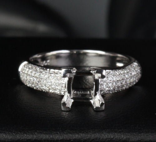 Diamond Engagement Semi Mount Ring 14K White Gold Setting Princess 5mm