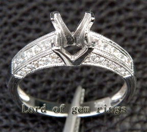 Diamond Engagement Semi Mount Ring 14k White Gold Setting Princess 5mm - Lord of Gem Rings