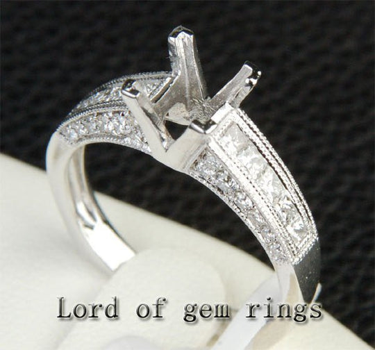 Diamond Engagement Semi Mount Ring 14K White Gold Setting Princess 5x5mm