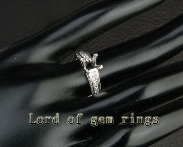 Diamond Engagement Semi Mount Ring 14K White Gold Setting Princess 5x5mm - Lord of Gem Rings