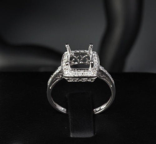 Diamond Engagement Semi Mount Ring 14K White Gold Setting Princess 6-6.5mm - Lord of Gem Rings