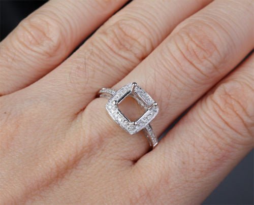 Diamond Engagement Semi Mount Ring 14K White Gold Setting Princess 6-6.5mm