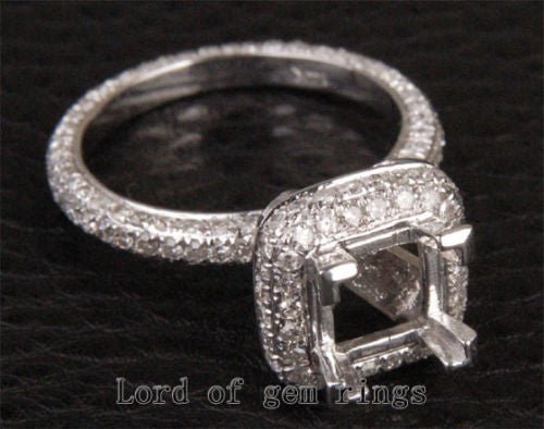 Diamond Engagement Semi Mount Ring 14K White Gold Setting Princess 6.5mm - Lord of Gem Rings