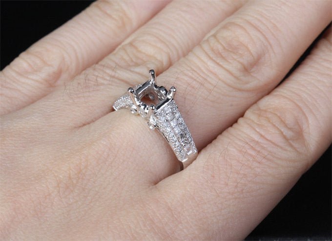 Diamond Engagement Semi Mount Ring 14K White Gold Setting Princess 6mm - Lord of Gem Rings