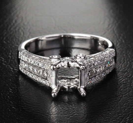 Diamond Engagement Semi Mount Ring 14K White Gold Setting Princess 6mm