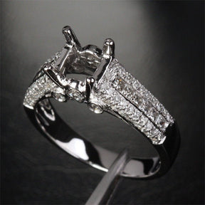 Diamond Engagement Semi Mount Ring 14K White Gold Setting Princess 6mm - Lord of Gem Rings