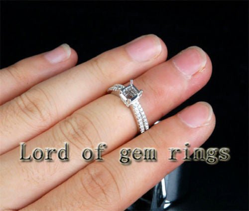 Diamond Engagement Semi Mount Ring 14K White Gold Setting Princess 6mm - Lord of Gem Rings