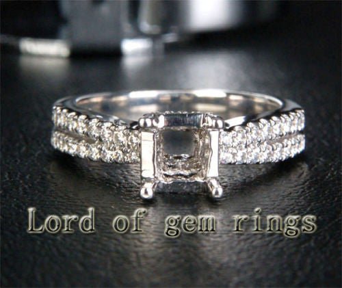 Diamond Engagement Semi Mount Ring 14K White Gold Setting Princess 6mm - Lord of Gem Rings