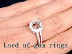 Diamond Engagement Semi Mount Ring 14K White Gold Setting Princess 6x6mm - Lord of Gem Rings