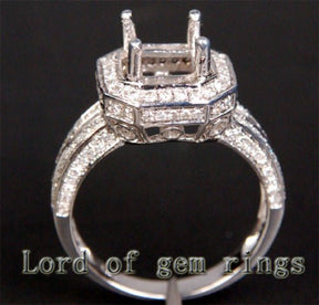 Diamond Engagement Semi Mount Ring 14K White Gold Setting Princess 6x6mm - Lord of Gem Rings