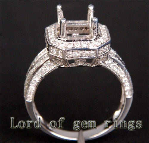 Diamond Engagement Semi Mount Ring 14K White Gold Setting Princess 6x6mm - Lord of Gem Rings