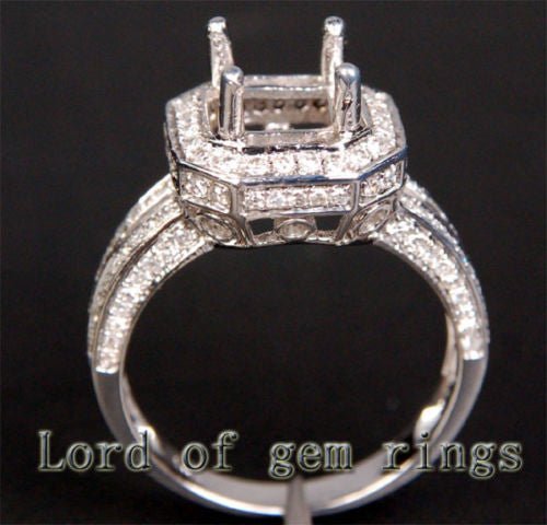Diamond Engagement Semi Mount Ring 14K White Gold Setting Princess 6x6mm