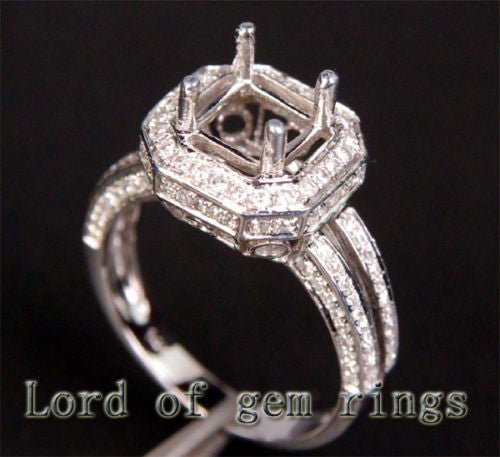 Diamond Engagement Semi Mount Ring 14K White Gold Setting Princess 6x6mm - Lord of Gem Rings