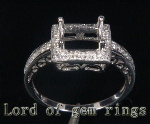 Diamond Engagement Semi Mount Ring 14K White Gold Setting Princess 6x8mm - Lord of Gem Rings