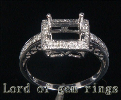 Diamond Engagement Semi Mount Ring 14K White Gold Setting Princess 6x8mm