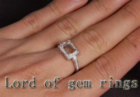 Diamond Engagement Semi Mount Ring 14K White Gold Setting Princess 6x8mm - Lord of Gem Rings