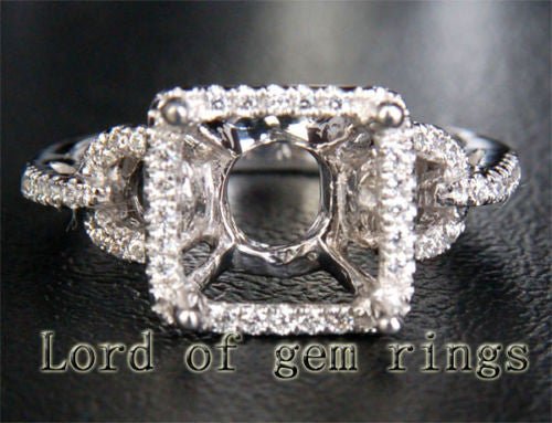 Diamond Engagement Semi Mount Ring 14K White Gold Setting Princess 7.5-8mm