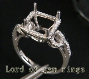 Diamond Engagement Semi Mount Ring 14K White Gold Setting Princess 7.5-8mm - Lord of Gem Rings