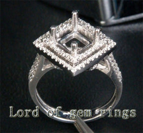 Diamond Engagement Semi Mount Ring 14K White Gold Setting Princess 7.5mm - Lord of Gem Rings
