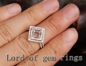 Diamond Engagement Semi Mount Ring 14K White Gold Setting Princess 7.5mm - Lord of Gem Rings
