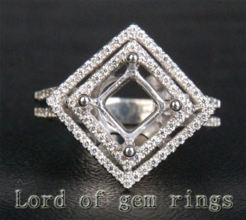 Diamond Engagement Semi Mount Ring 14K White Gold Setting Princess 7.5mm