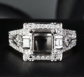 Diamond Engagement Semi Mount Ring 14K White Gold Setting Princess 7mm - Lord of Gem Rings