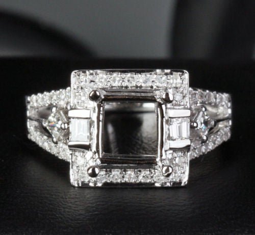 Diamond Engagement Semi Mount Ring 14K White Gold Setting Princess 7mm - Lord of Gem Rings