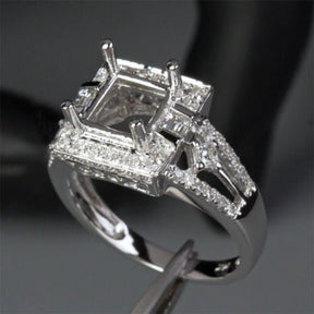 Diamond Engagement Semi Mount Ring 14K White Gold Setting Princess 7mm - Lord of Gem Rings