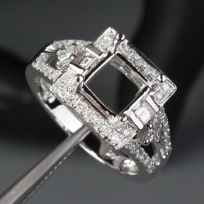 Diamond Engagement Semi Mount Ring 14K White Gold Setting Princess 7mm - Lord of Gem Rings