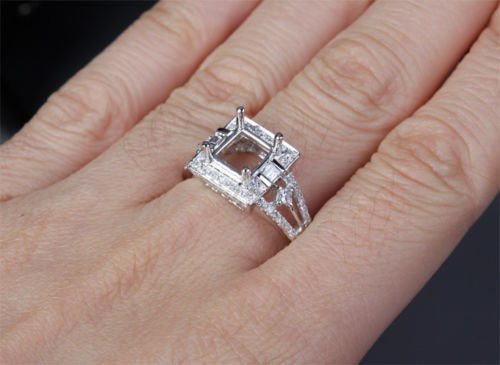 Diamond Engagement Semi Mount Ring 14K White Gold Setting Princess 7mm - Lord of Gem Rings