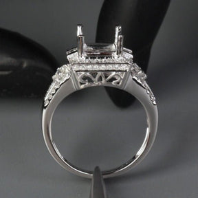 Diamond Engagement Semi Mount Ring 14K White Gold Setting Princess 7mm - Lord of Gem Rings