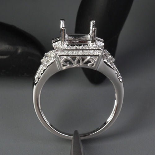 Diamond Engagement Semi Mount Ring 14K White Gold Setting Princess 7mm - Lord of Gem Rings