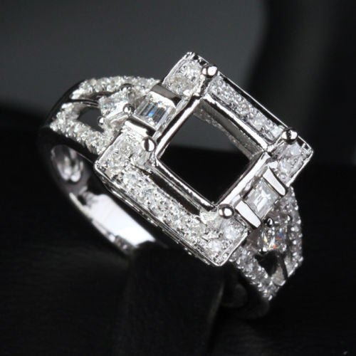 Diamond Engagement Semi Mount Ring 14K White Gold Setting Princess 7mm - Lord of Gem Rings