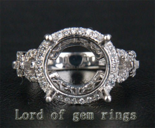 Diamond Engagement Semi Mount Ring 14K White Gold Setting Round 11mm